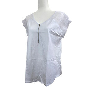 Womens Short Sleeve Lace Summer Blouses Zipper V Neck Cotton Nursing Shirt Large